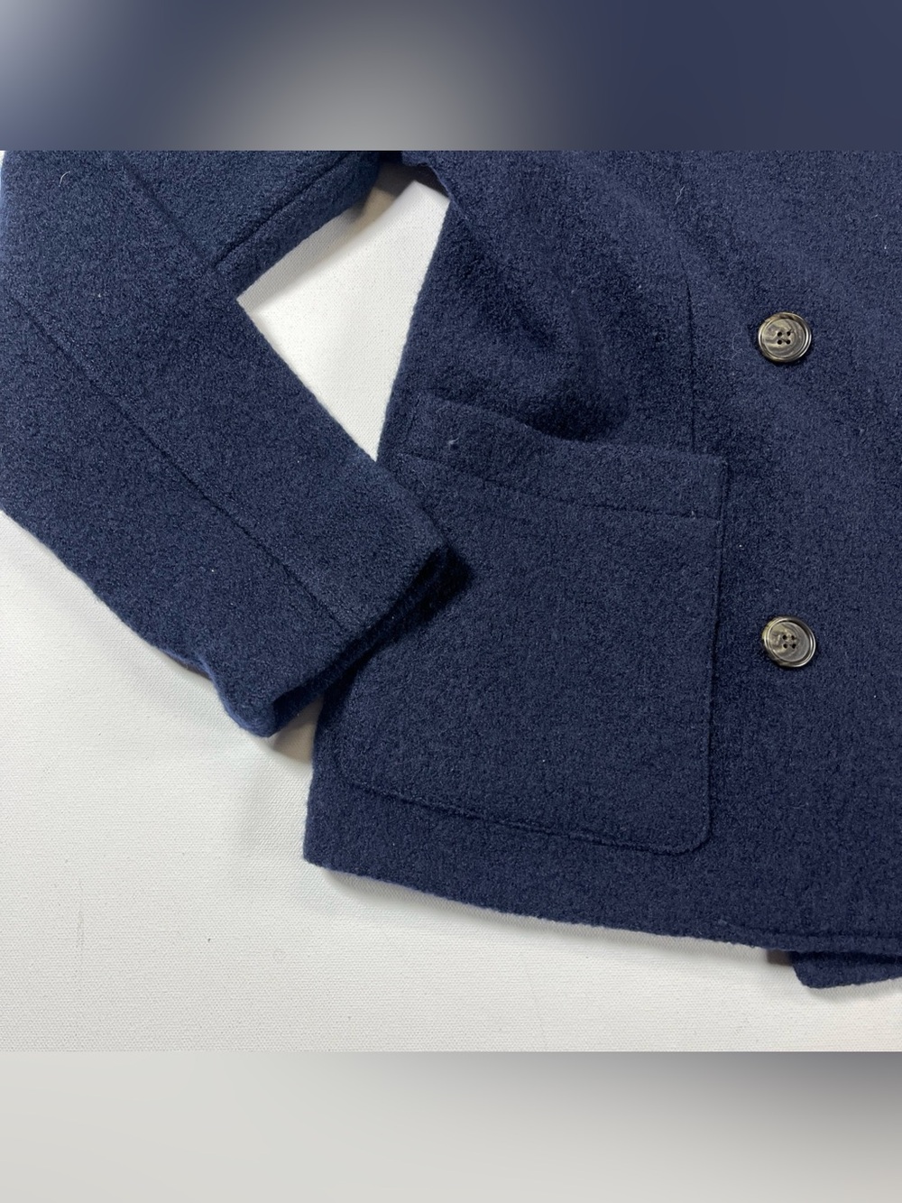 J Crew Italian Boiled Wool Jacket Pea Coat Navy Blue Pockets Button Up Women’s 4 - Picture 4 of 13